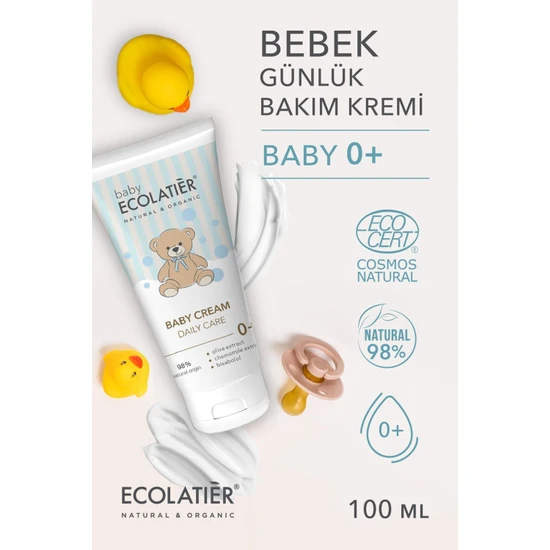 ECOLATIER Organik Günlük Bebek Bakım Kremi 0+ Yaş Yeni Doğan Nemlendirici Tahrişi Önler, 100 ml / Baby Daily Care Cream