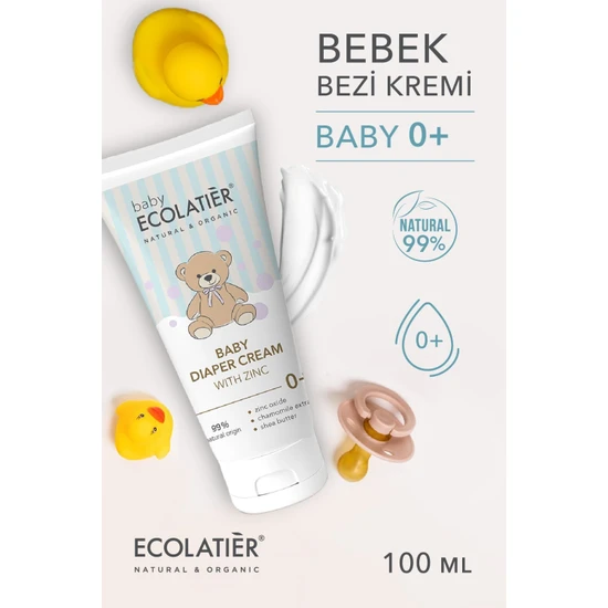 ECOLATIER Organik Bebek Pişik Önleyici Çinko Oksit Bebek Bezi Kremi +0 Yaş Yeni Doğan Bez Döküntüsü Önleyici 100ML