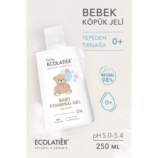 ECOLATIER Organik Bebek Yıkama Köpük Jeli 0+ Yaş Yeni Doğan Hassas Ciltler Için 250 ml Yumuşatıcı Nemlendirici / Baby Foaming Gel