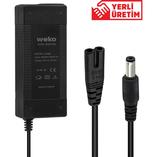 Weko WK-21455 42 Volt - 2 Amper Lı-Ion Lityum Piller Için 5.5*2.5 Uçlu Yerli Üretim Elektrikli Bisiklet Şarj Cihazı