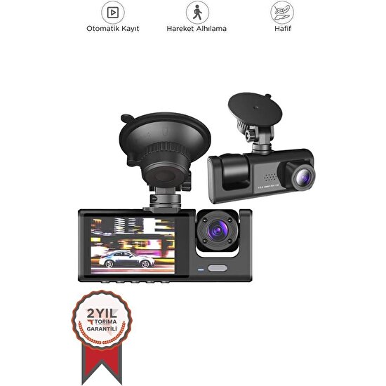 Torima Ta-01 Siyah 1080P Araç Içi 3 Kameralı LCD Ekranlı Gece Görüşlü , G-Sensör , Geri Görüş Kameralı Yol Kayıt Araç Kamerası