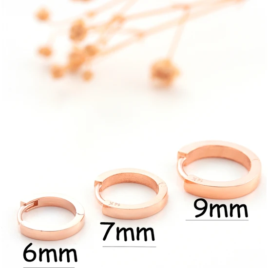 Garo Gold Tek Küpe (Ilk Kulak Deliğine Olmaz) Taşsız Roze Altın 14 Ayar Altın Kıkırdak Halka Küpe Huggie Küpe 6mm Iç Çap Mini Küpe