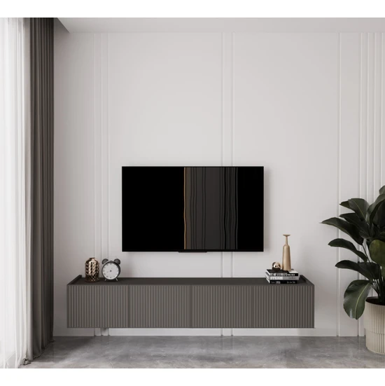 Enwood Capella Gri Mdf Country 4 Kapaklı Duvara Monte 160 cm Tv Ünitesi