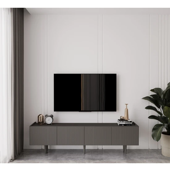 Enwood Capella Gri Mdf Country 4 Kapaklı Ahşap Ayaklı 160 cm Tv Ünitesi