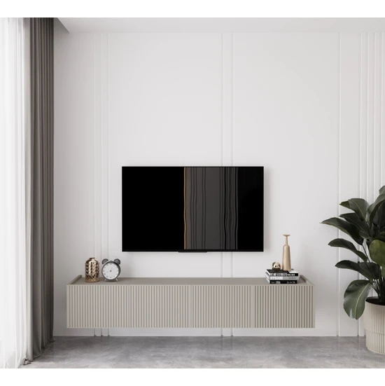 Enwood Capella Kumtaşı Rengi Mdf 4 Kapaklı Duvara Monte 160 cm Tv Ünitesi