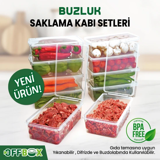 OFFBOX 10 Adet 1 Lt. Kendinden Kapaklı Derin Dondurucuya Uygun Saklama Kabı Düzenleyici