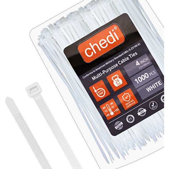 Chedı Kablo Bağları, 10 cm 1000'LI Paket Çok Amaçlı Kullanım, Premium Kalite Beyaz Kablo Klipsi