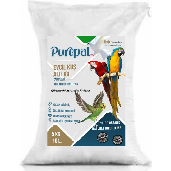 Purepal Kanarya Muhabbet Papağan Bülbül Çam Pelet Kuş Kafes Altlığı 5 kg 10 lt