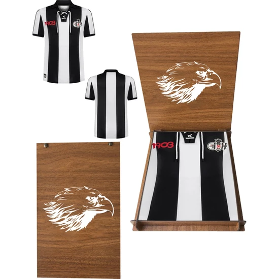 Beşiktaş Lisanslı 1903 Siyah Yaka Nostalji Forma Kartal Ahşap Kutulu