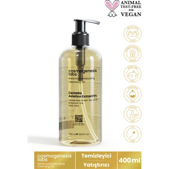 Cosmogenesis Labs Bitkisel Nemlendirici Cilt ve Makyaj Temizleme Yağı Vegan Yatıştırıcı Sebum Dengeleyici 400 ml