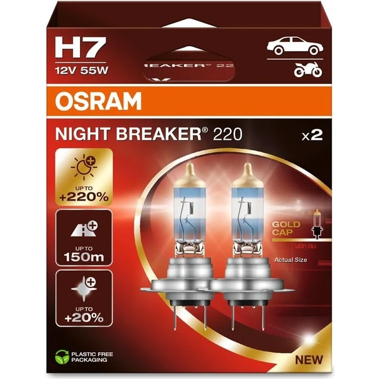 Osram H7 Night Breaker 220 12V %220 Fazla Işık (1 Takım-2 Ad.)