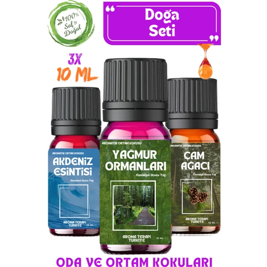 Aroma Terapi TR Doğa Seti 3 Adet Saf Esansiyel Yağ Oda ve Ortam Kokusu Aromatik Uçucu Yağ