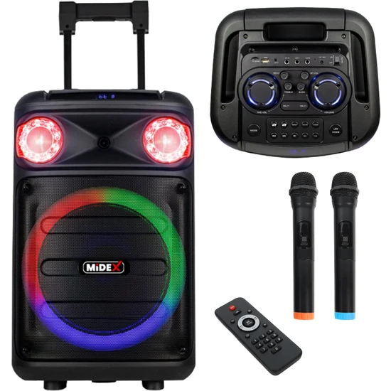 Midex 1100 Watt Mikrofonlu Karaoke Eğlence Işıklı Ses Sistemi MXR-1100 (Bluetooth Kayıt Usb Şarjlı)