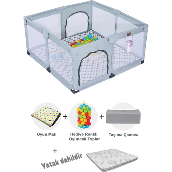 Hoffie Playard Güvenli Bebek ve Çocuk Oyun Alanı Oyun Parkı 125X125 Oyun Matı Topları ve Yataklı