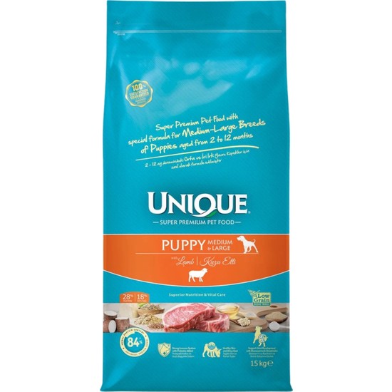 Unique Süper Premium Kuzu Etli Orta ve İri Irk Yavru Köpek Maması 15 kg Sağlıklı Gelişim İçin