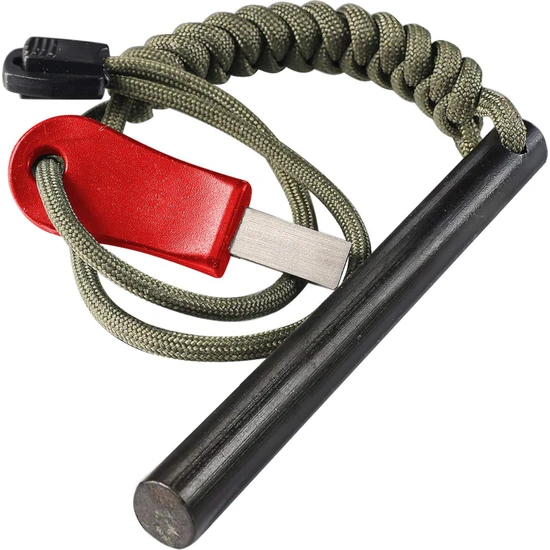 Valkyrie  Magnezyum Bar Acil Durum Ateş Başlatıcı Paracord Ipli 10CM x 1cm Çakmak Taşı Çubuğu