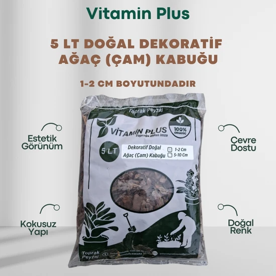 Vitamin Plus Doğal Ağaç Kabuğu 5 Lt Dekoratif Çam Kabuğu 1-2 cm