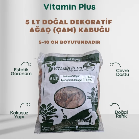 Vitamin Plus Doğal Ağaç Kabuğu 5 Lt Dekoratif Çam Kabuğu 5-10 cm