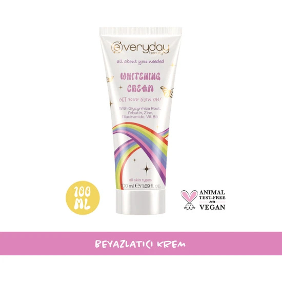 Everyday Beauty Whitening Cream Beyazlatıcı Etkili, Nemlendirici, Leke Karşıtı Cilt ve Vücut Bakım Kremi 100ML (Arbutin + Niacinamide + Panthenol) Aydınlatıcı Etki, Tüm Ciltler Için