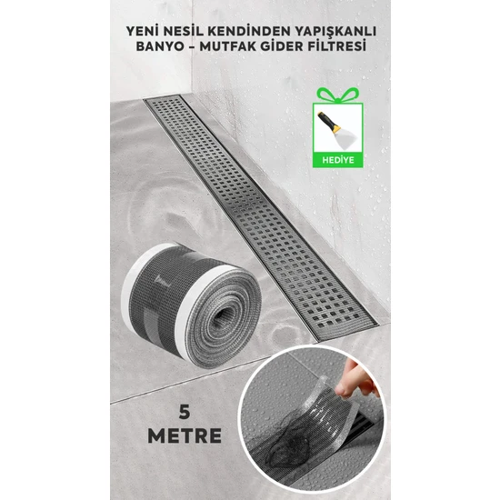 G-Markt Yeni Nesil Kendinden Yapışkanlı Banyo - Mutfak Gider Filtresi (1 Adet-5 Metre)