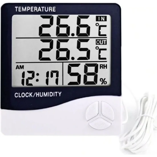 DigitalX Htc-2 Dijital Termometre Saat Nem ve Sıcaklık Ölçer Iç Dış Mekan