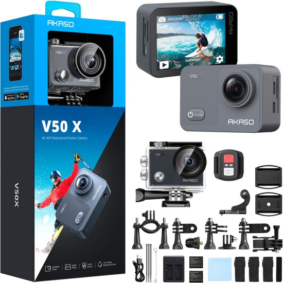 Akaso V50X 4K/30FPS 20MP Aksiyon Kamera Wi-Fi ve Su Geçirmez Kılıf ile Uzaktan Kumanda Seti