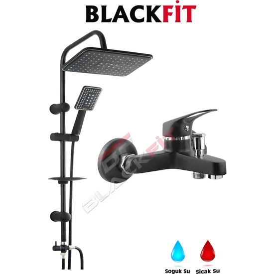 Blackfit Siyah Yağmurlama Tepe Duş Seti Duş Robotu Banyo Bataryası Set 5 Yıl Garantili