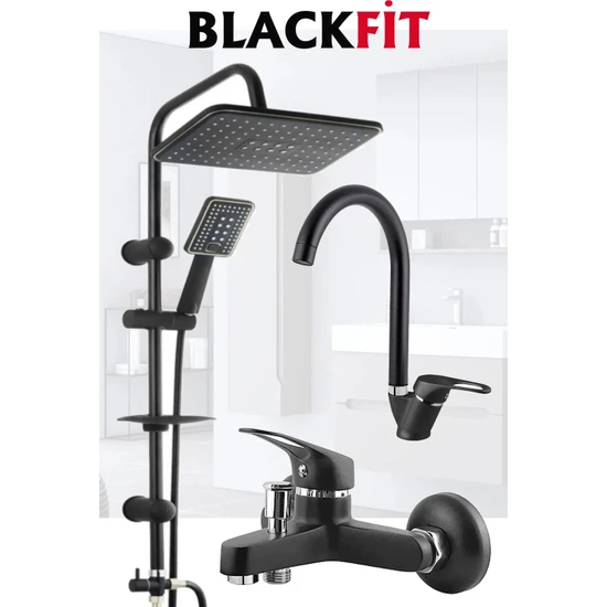 Blackfit Siyah Robot Tepe Duş Seti Mix Siyah Banyo Lavabo Bataryası Seti Banyo Çeşmesi