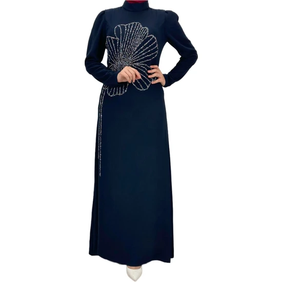 Ottoman Wear OTW4599 Yonca Desenli Elbise Lacivert