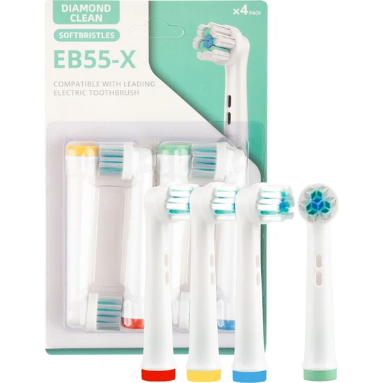 Softbristles 4 Adet Diamond Cleaning Eb55-x Oral-b Şarjlı Ve Pilli Diş Fırçası Uyumlu Yedek Başlık