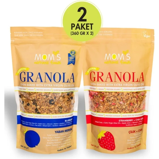 Mom's Natural Foods 2'li Granola - Çilek Chıa 360 G - Yabanmersini 360 G