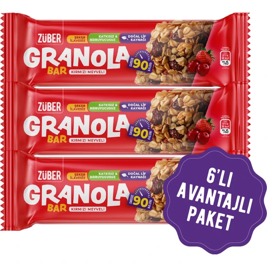 Züber Granola Bar Kırmızı Meyveli 25G x 6 Adet