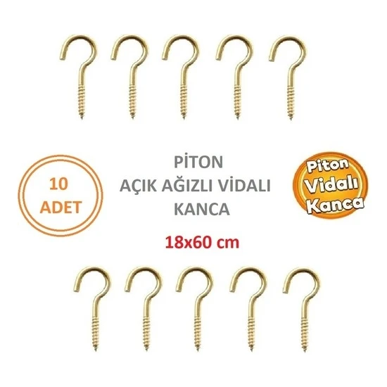 Beşel Açık Piton Kanca 18X60 Küçük Vidalı Kanca - 10 Adet