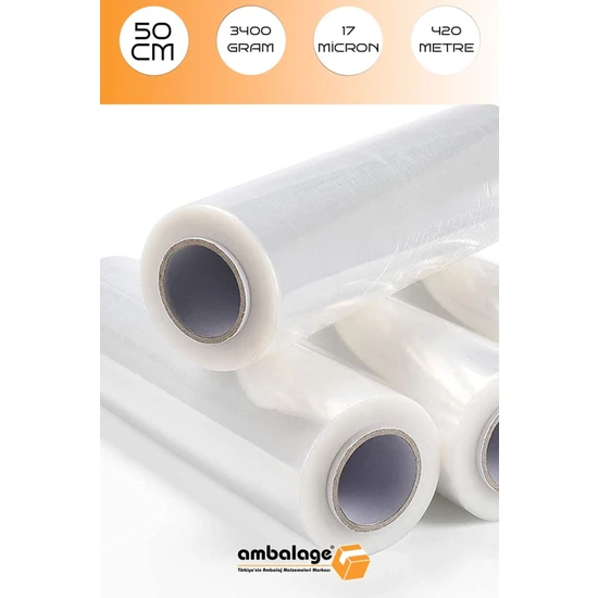 Ambalage Palet Streç Film 17 Micron 50 cm x 420 Metre 3400 gr