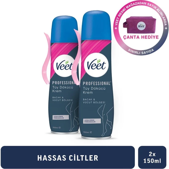 Veet Professional Tüy Dökücü Krem Sprey Bacak&Vücut Bölgesi Hassas Ciltler 150ml x2