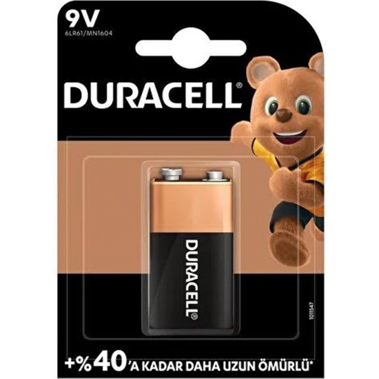 Duracell Alkalin 9 V Piller, 6LR61/MN1604 1'li Paket