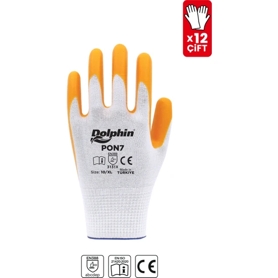 Dolphin Polyester Nitril Iş Eldiveni Beyaz/sarı Pon7 10-Xl 12 Çift