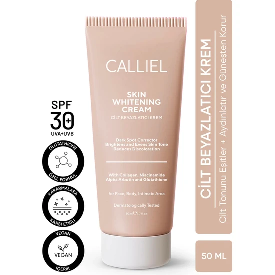 Calliel Cilt Beyazlatıcı Krem, Cilt Tonunu Aydınlatır ve Eşitler  (With Collagen, Niacinamide ve Kojic Acid) Tüm Bölgelere Uygun