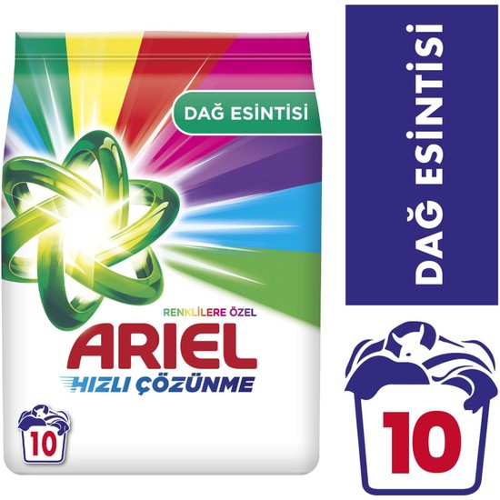 Ariel 1.5 Kg Dağ Esintisi Toz Çamaşır Deterjanı 10 Yıkama Renkliler için Standart Koku
