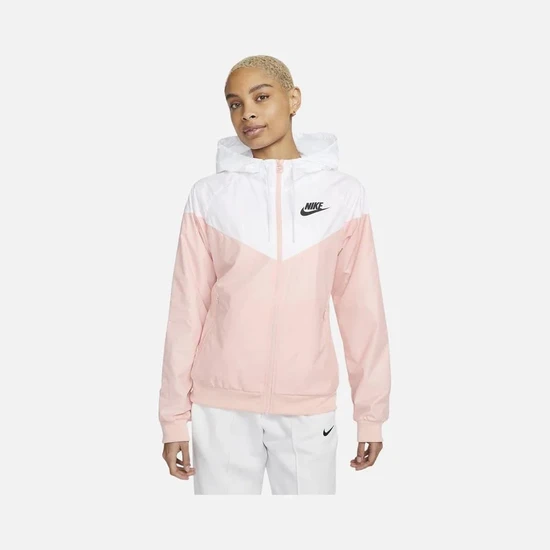 Nike Sportswear Windrunner Full Zip Hoodie Pembe Beyaz Kadın Sporcu Yağmurluk