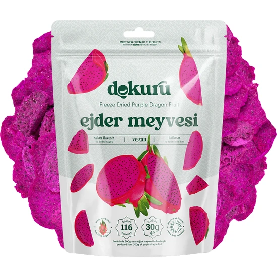 Dokuru Freeze Dried Ejder Meyvesi Dondurularak Kurutulmuş Çıtır Mor Pitaya Meyve Cipsi