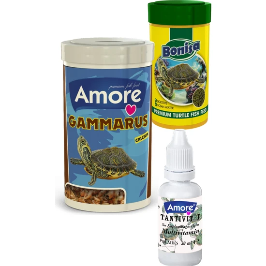 Gammarus Turtle Kaplumbağa Yemi 1000ML ve 250ML Turtle Sticks Bonisa ve Multivitamin