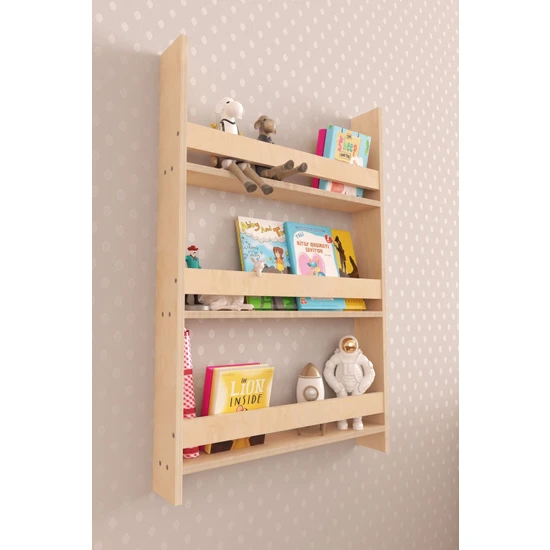 Iskandinav Step Montessori Boyasız Doğal Ahşap Duvara Monte Kitaplık Ahşap 10 cm 90 cm 3 Iskandinav