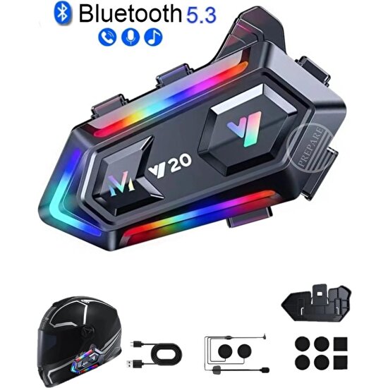 Prepare Kask Kulaklık Bluetooth Kulaklık Y20 Bluetooth Motosiklet Kulaklık 5.3 Motosiklet Kulaklık