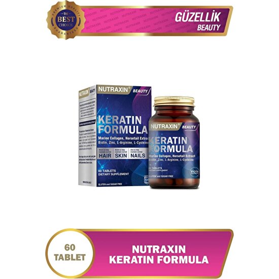 Nutraxin Keratin Formula - Saç Bakım Vitamini Kolajen Keratin Biotin Çinko L-Arginin L-Sistein