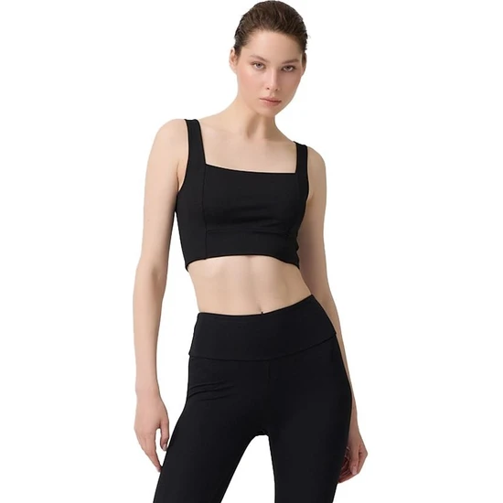 COTTONHILL Siyah Kare Yaka Crop Top Büstiyer