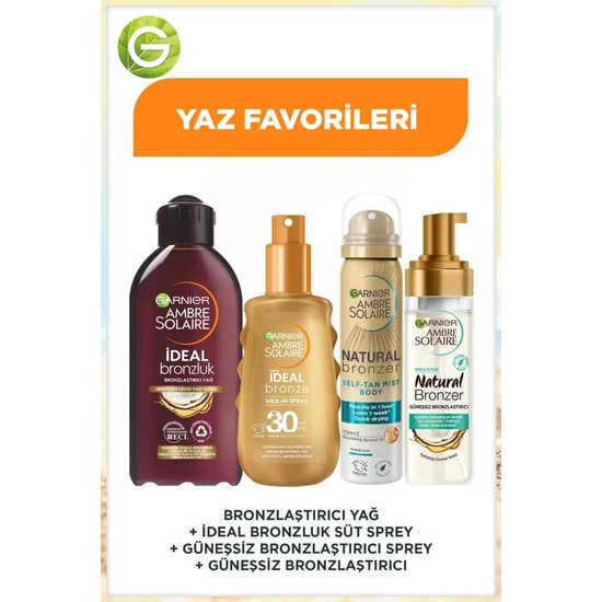 Bronzlaştırıcı Yağ + Ideal Bronzluk Süt Sprey + Güneşsiz Bronzlaştırıcı Sprey + Güneşsiz Bronzlaştırıcı