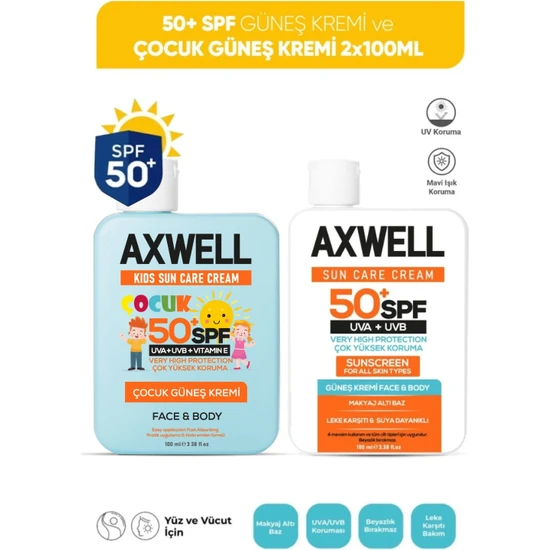 Axwell 50+ Spf Yetişkin ve Çocuk Güneş Kremi Seti