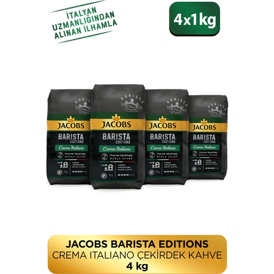 Jacobs Barista Editions Çekirdek Kahve Crema Italiano 1kg x 4 Paket