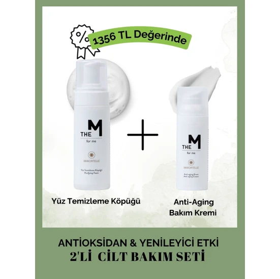 The M - 2'li Cilt Bakım Seti: Yüz Temizleme Köpüğü 150 ml , Anti-aging Krem 50 ml (ANTİOKSİDAN & YENİLEYİCİ)